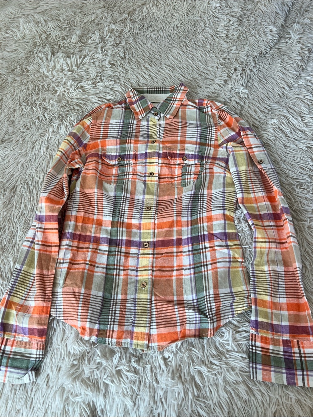 American Eagle Outfitters Orange Plaid Button-Down Shirt